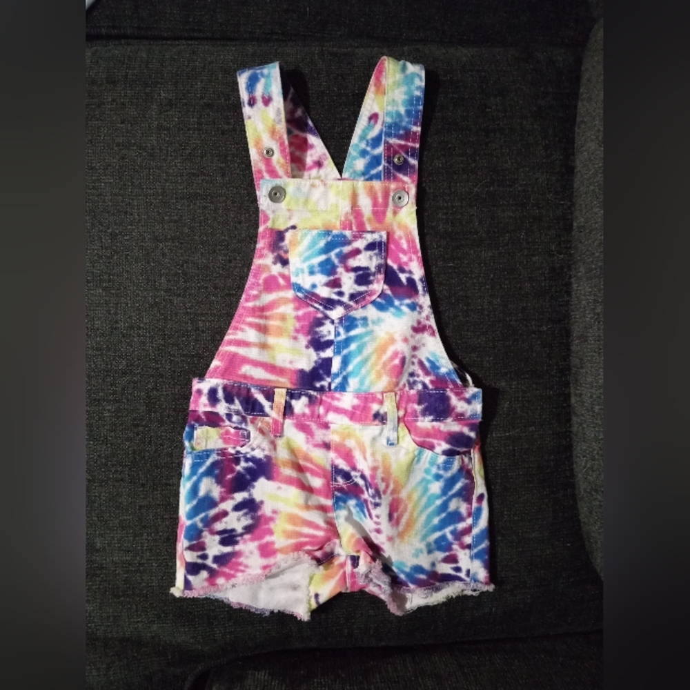 Tye-dye overall shorts